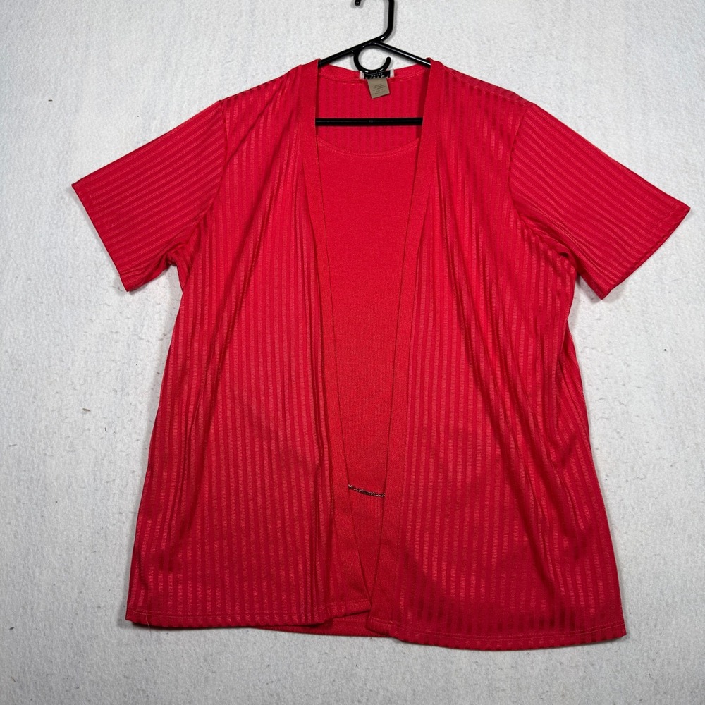 Notations Woman Red Ribbed Cardigan and Shell Set Size 1X WKDF0005